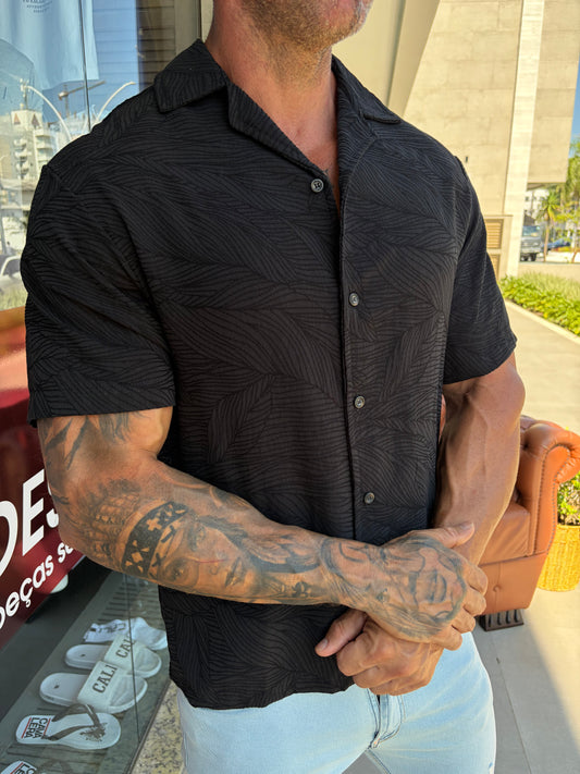 Camisa Leaf Jacquar Preta