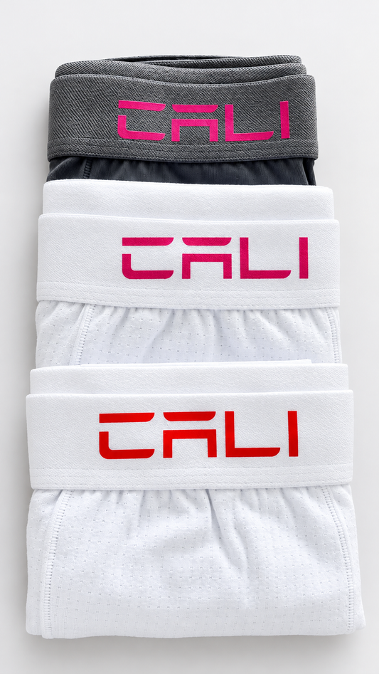 Kit com 3 Cuecas Cali Branco vermelho/Branco Rosa/Cinza Rosa