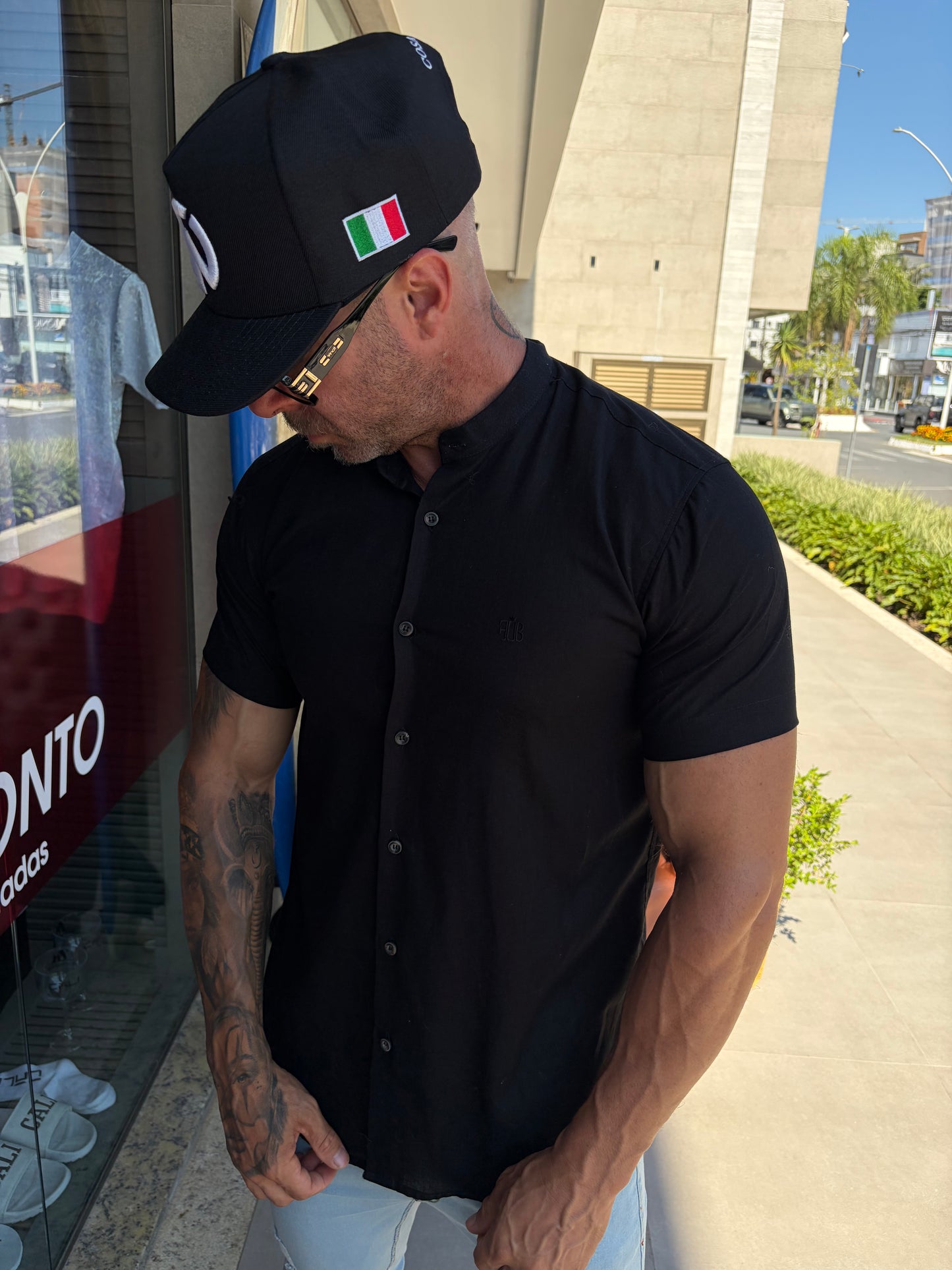 Camisa Curta Linho Preta