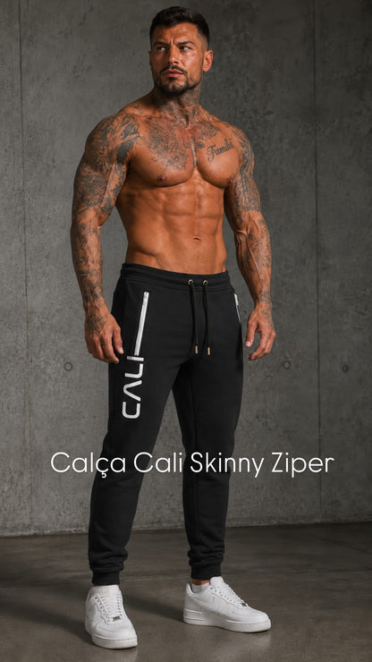 Calça Cali Skinny Black White Ziper