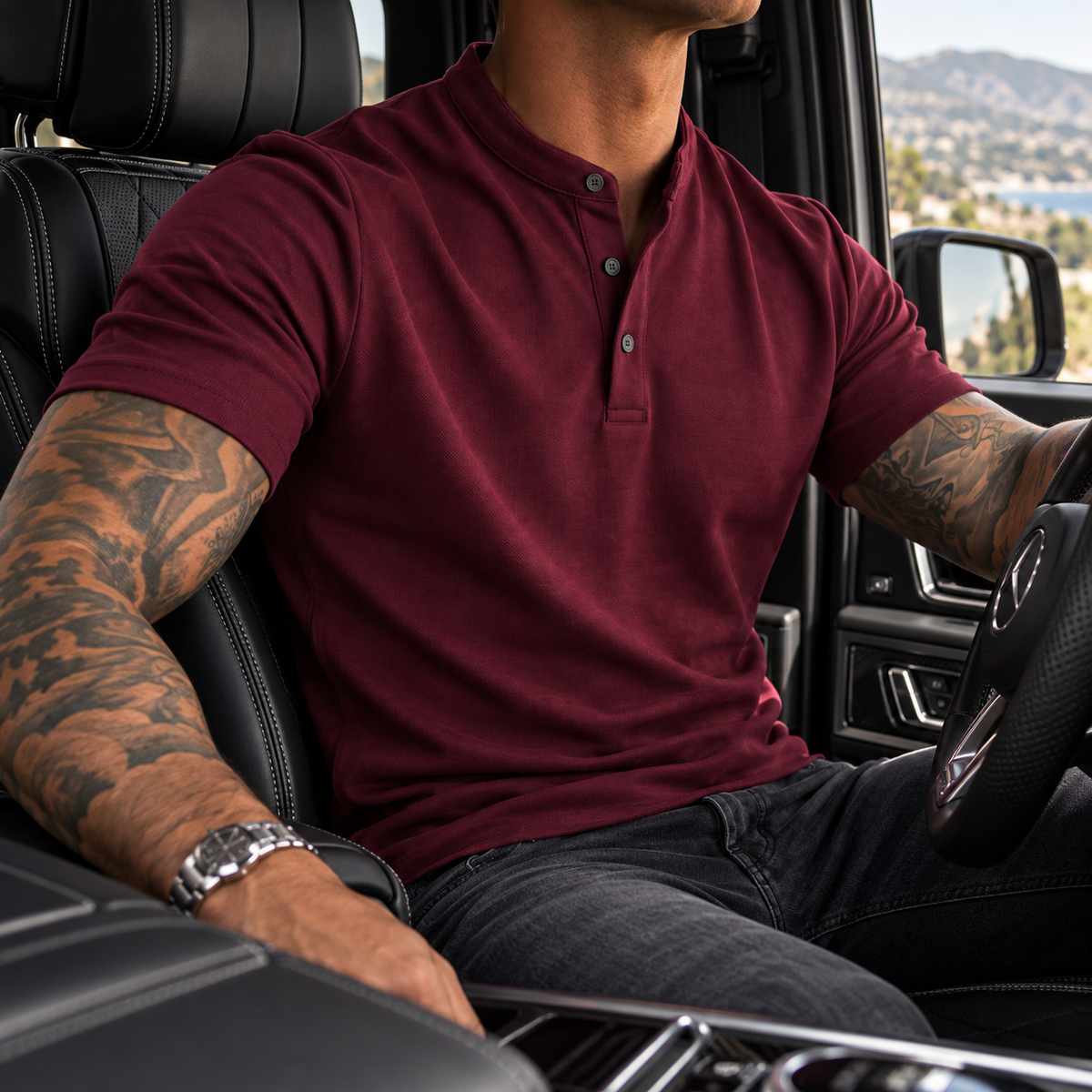 Camiseta Gola Henley Vinho