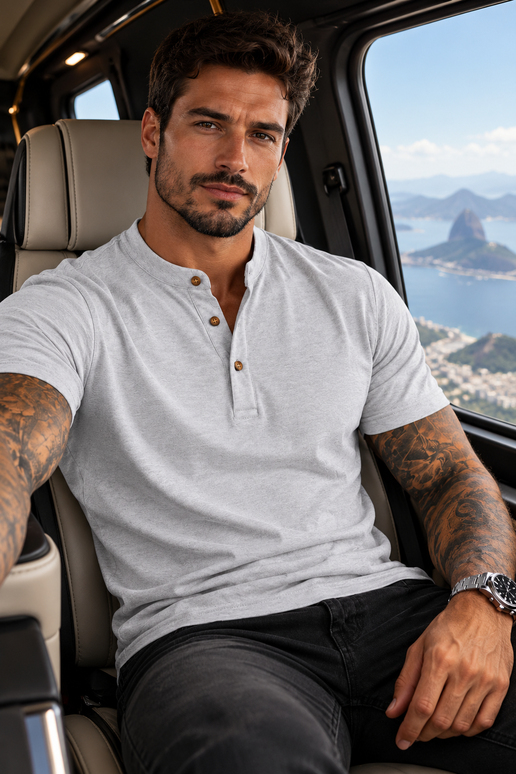 Camiseta Gola Henley Mescla