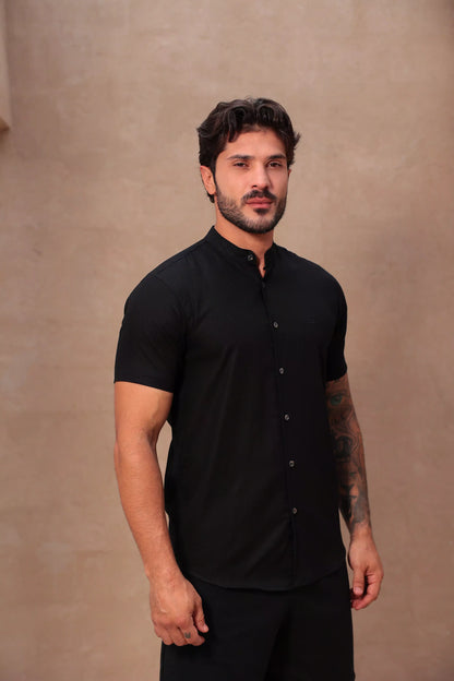 Camisa Curta Linho Preta