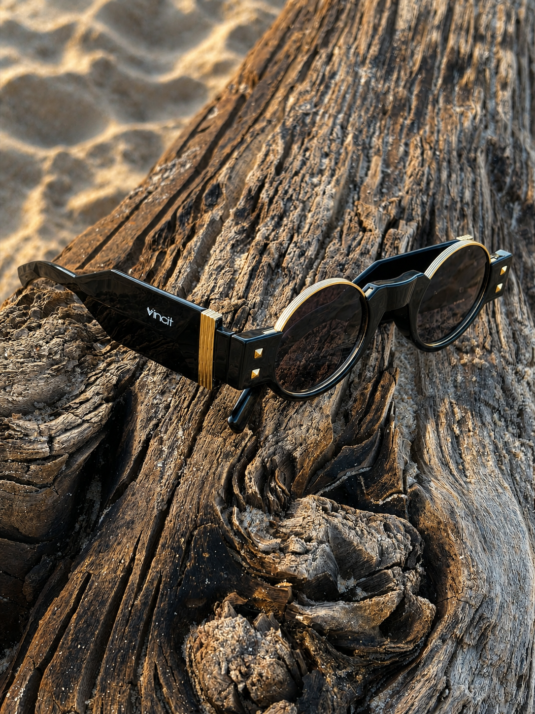 Óculos de Sol Vintage Redondo Black Gold