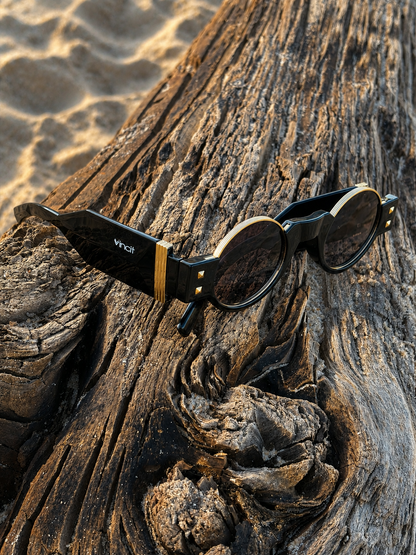 Óculos de Sol Vintage Redondo Black Gold