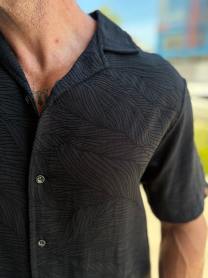 Camisa Leaf Jacquar Preta