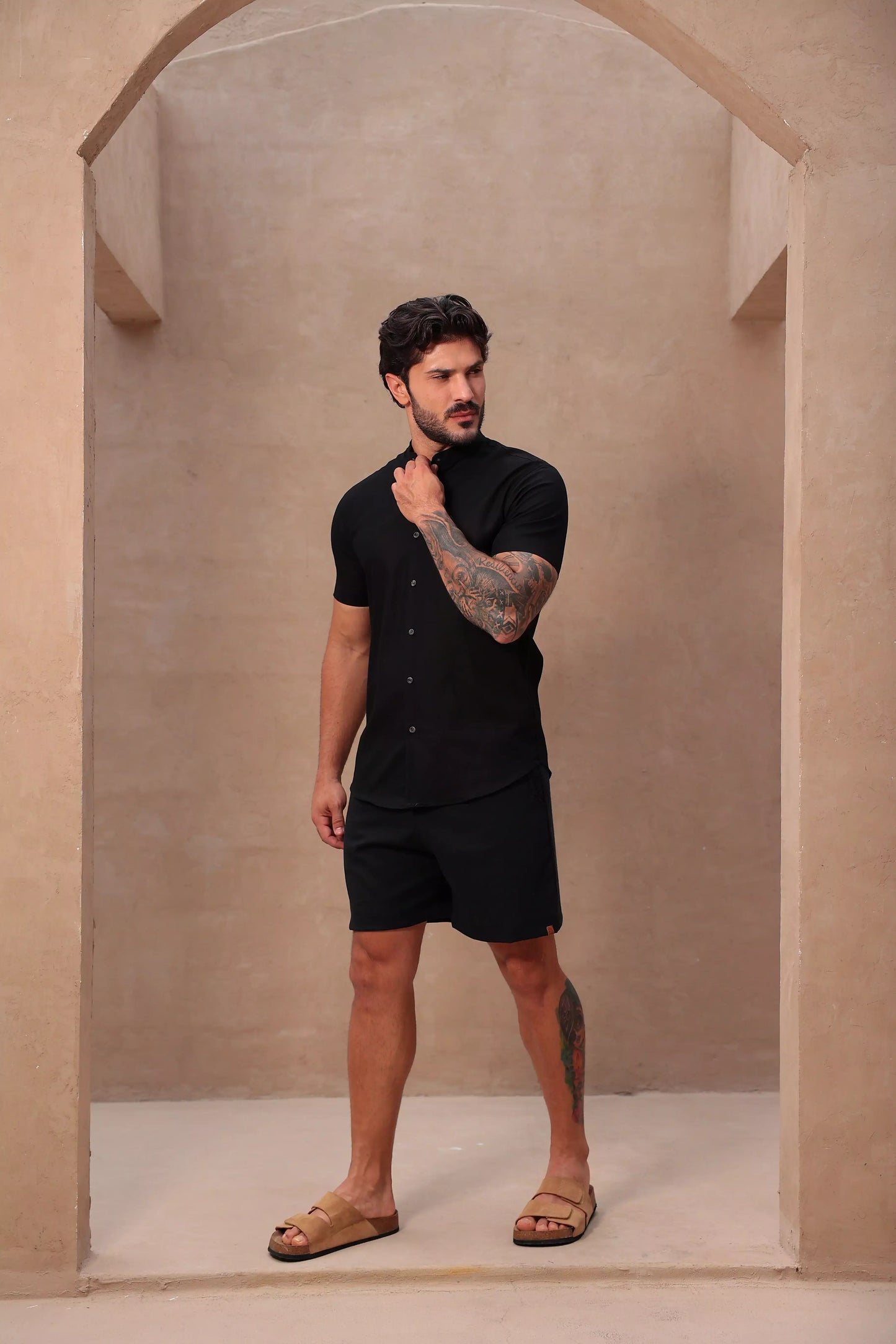 Camisa Curta Linho Preta