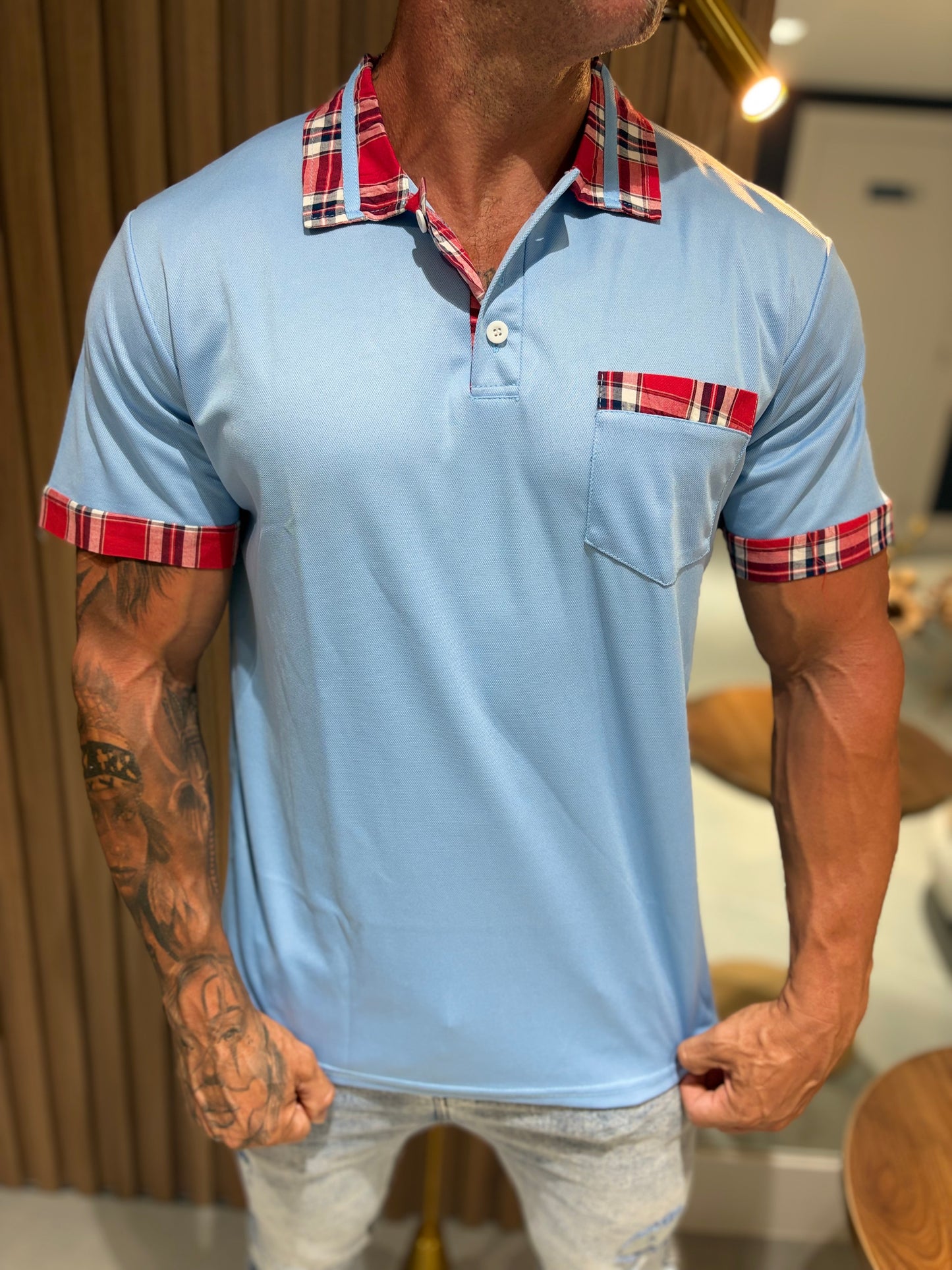 Camiseta Polo Celeste