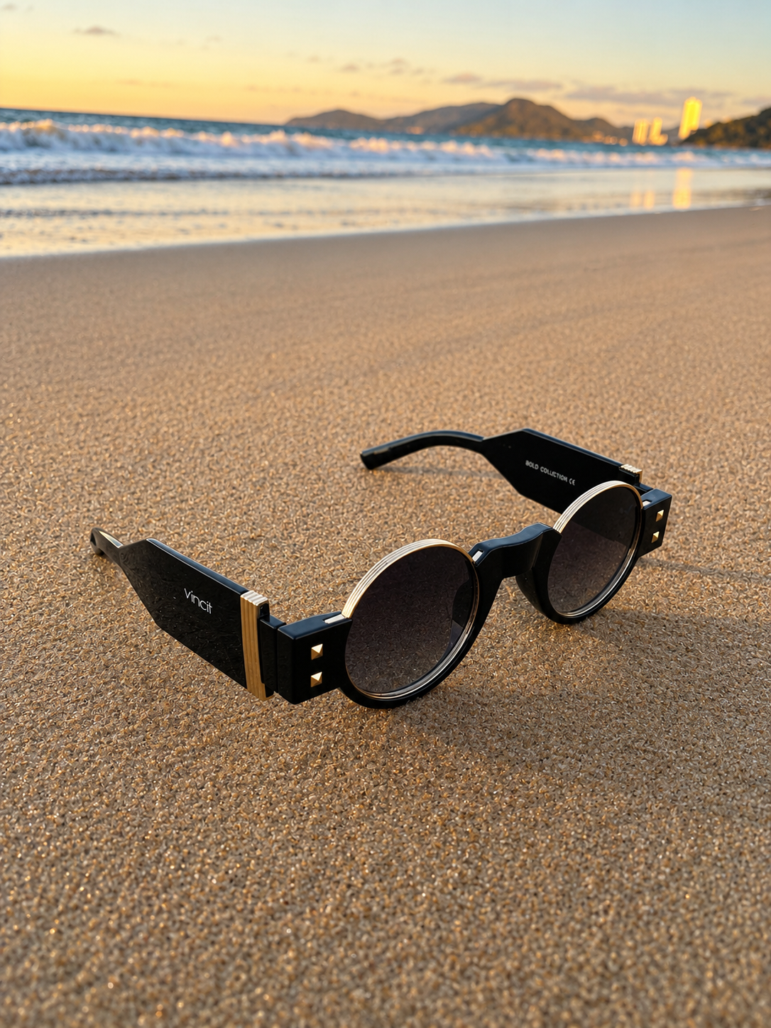 Óculos de Sol Vintage Redondo Black Gold