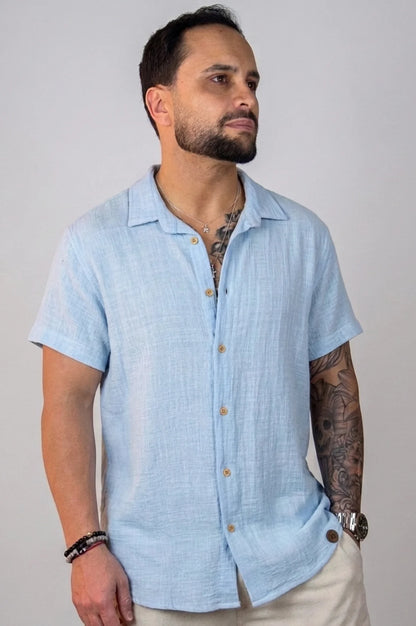 CAMISA MANGA CURTA RÚSTICA - AZUL BEBÊ