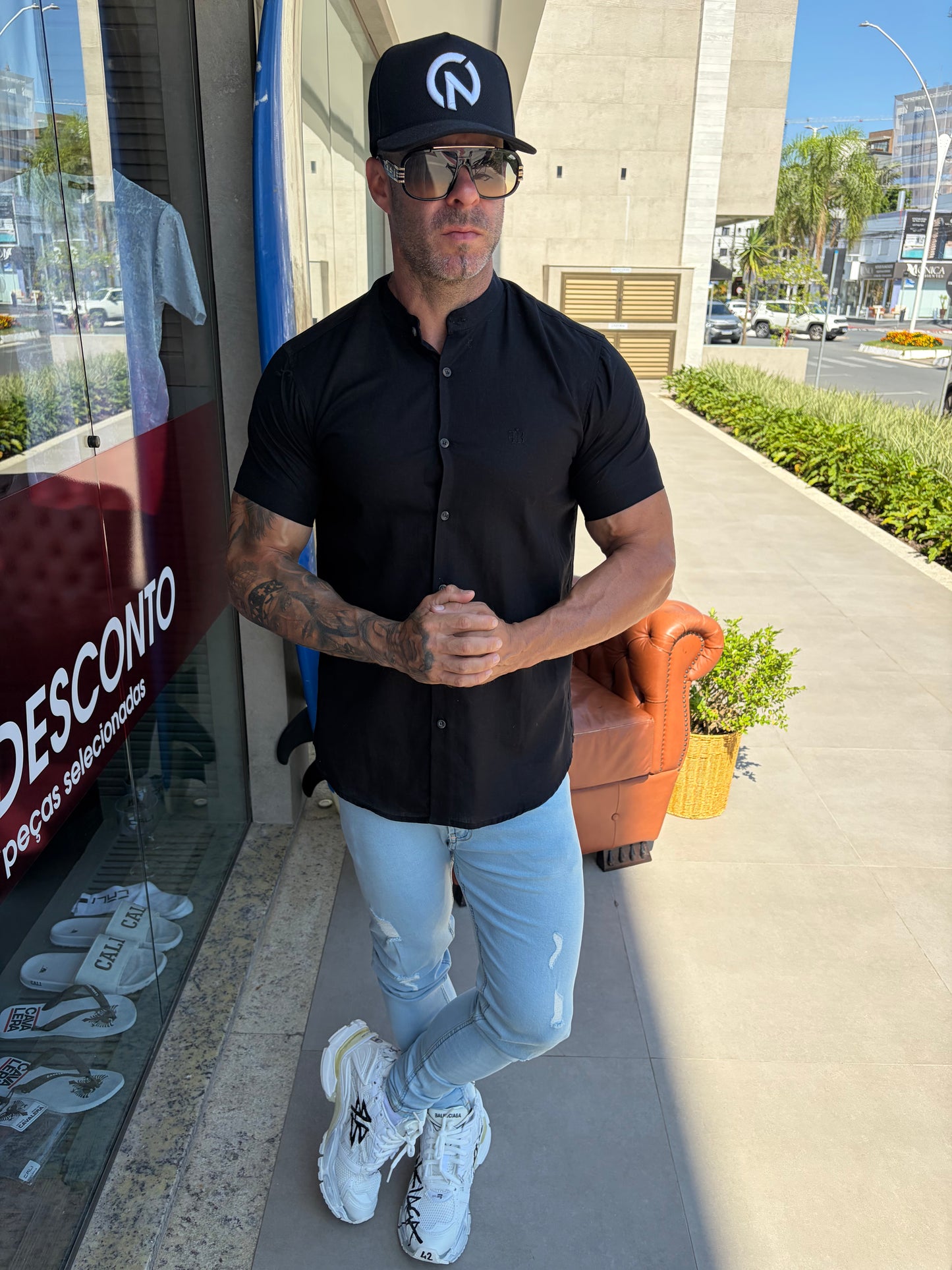 Camisa Curta Linho Preta