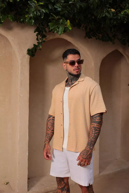 Camisa Resort Mikonos Linho Bege