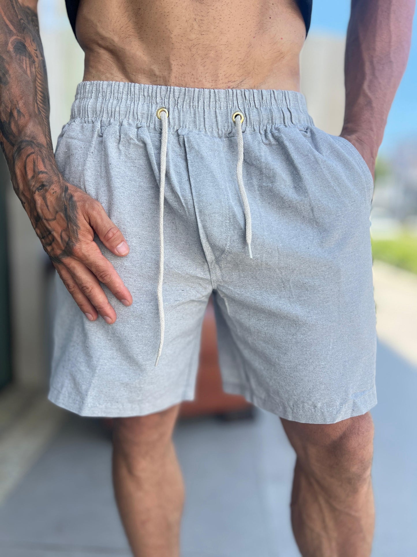 Short Mauricinho Linho Cinza Claro