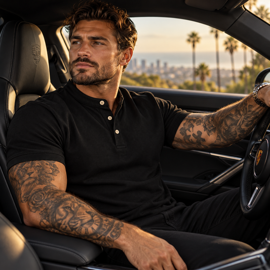Camiseta Gola Henley Black