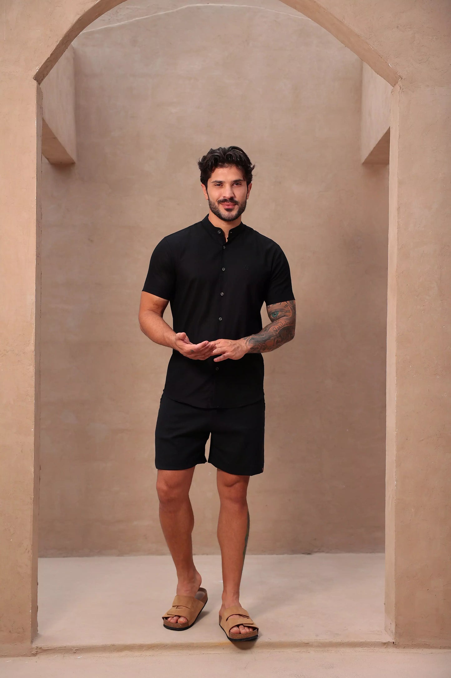 Camisa Curta Linho Preta