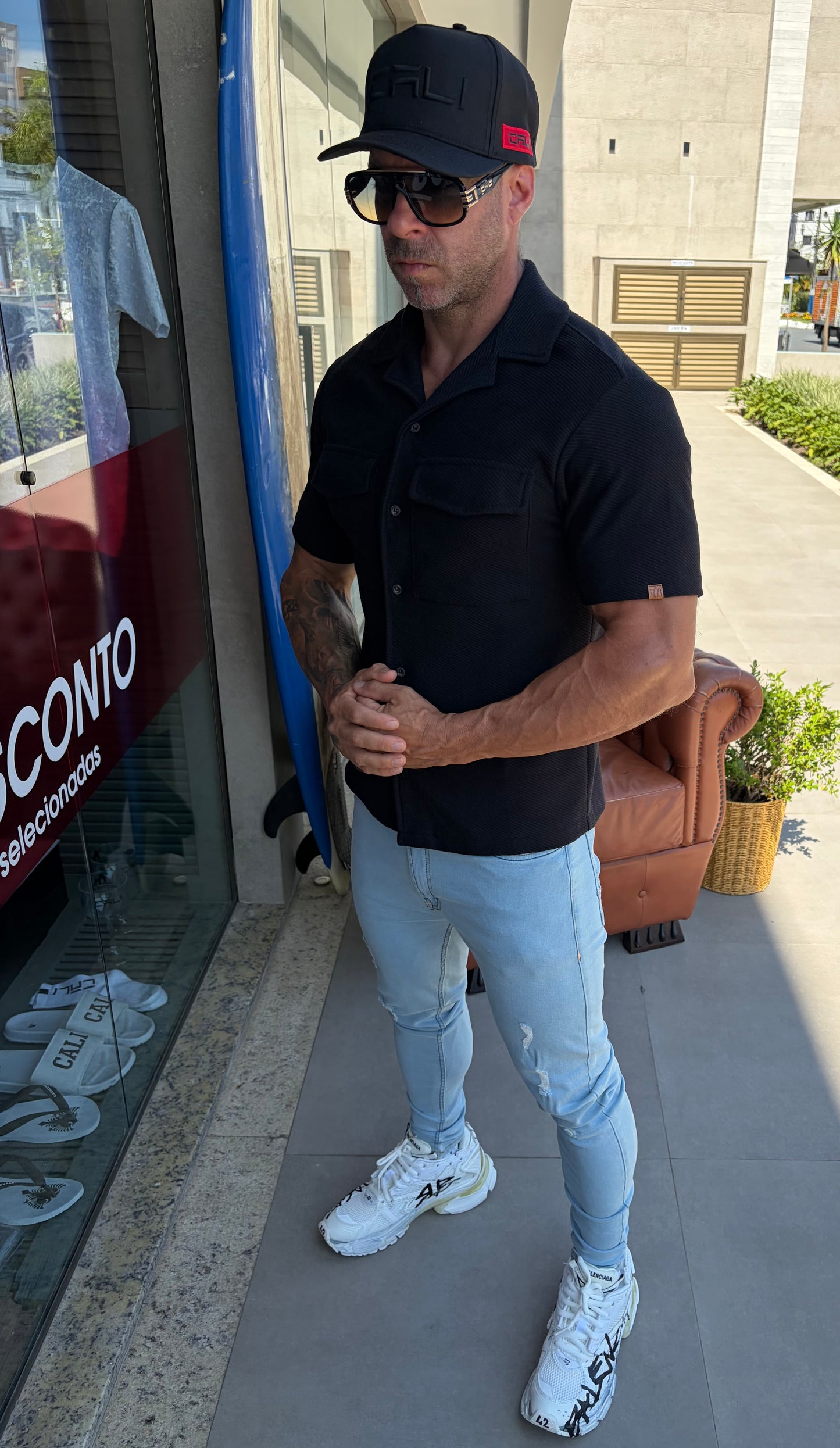 Camisa Resort Milos Bolsos Preto