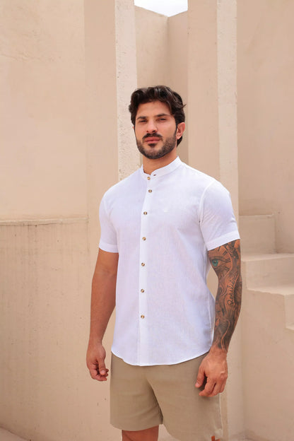 Camisa Gola Padre Linho Branca