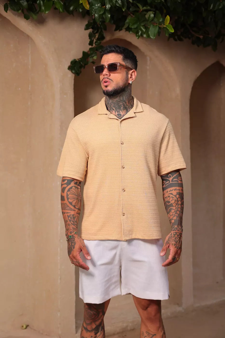 Camisa Resort Mikonos Linho Bege