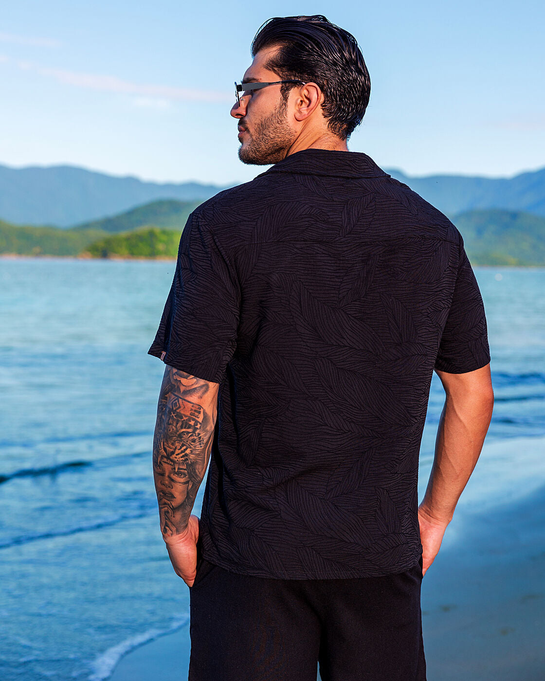 Camisa Leaf Jacquar Preta