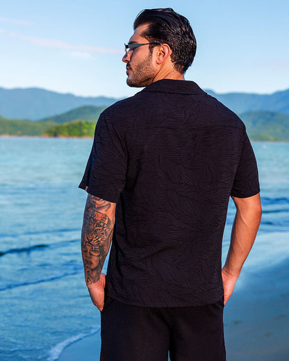 Camisa Leaf Jacquar Preta