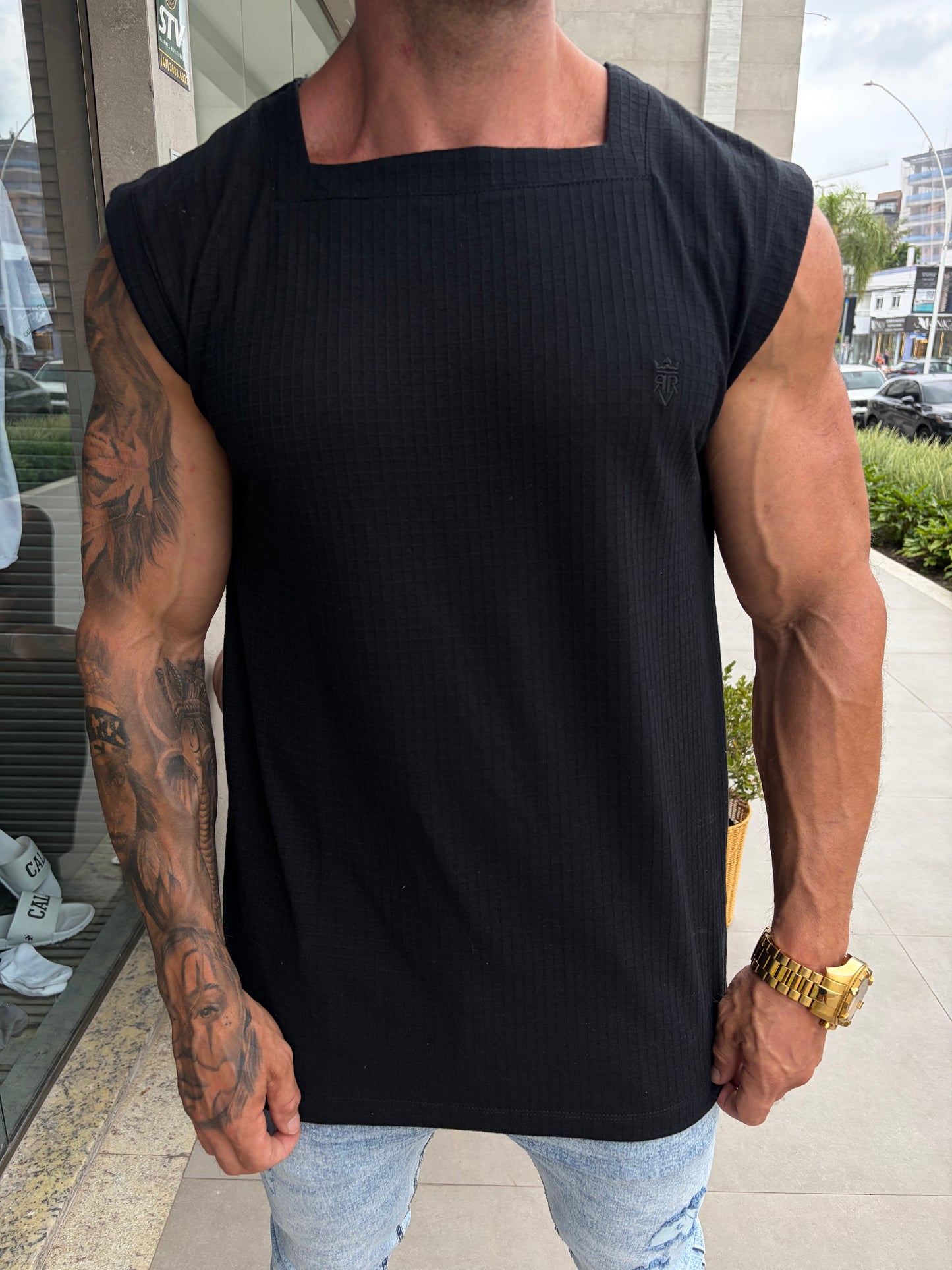 Regata Gola Quadrada Tricot Black