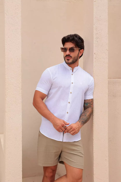Camisa Gola Padre Linho Branca