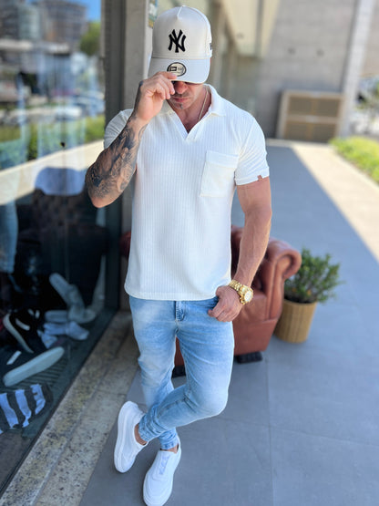 Camiseta Polo Tricot Gola V Branca