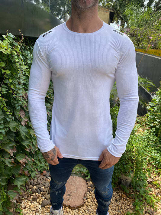 Camiseta Manga Longa Canelada White
