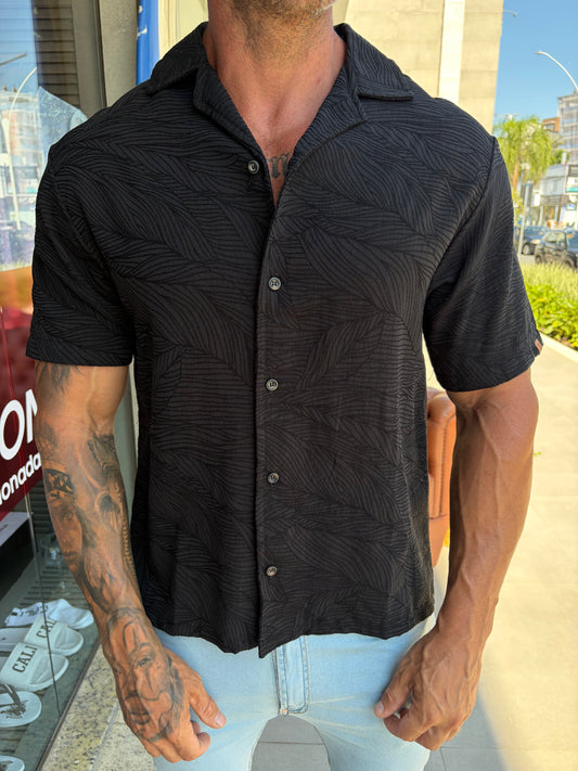 Camisa Leaf Jacquar Preta