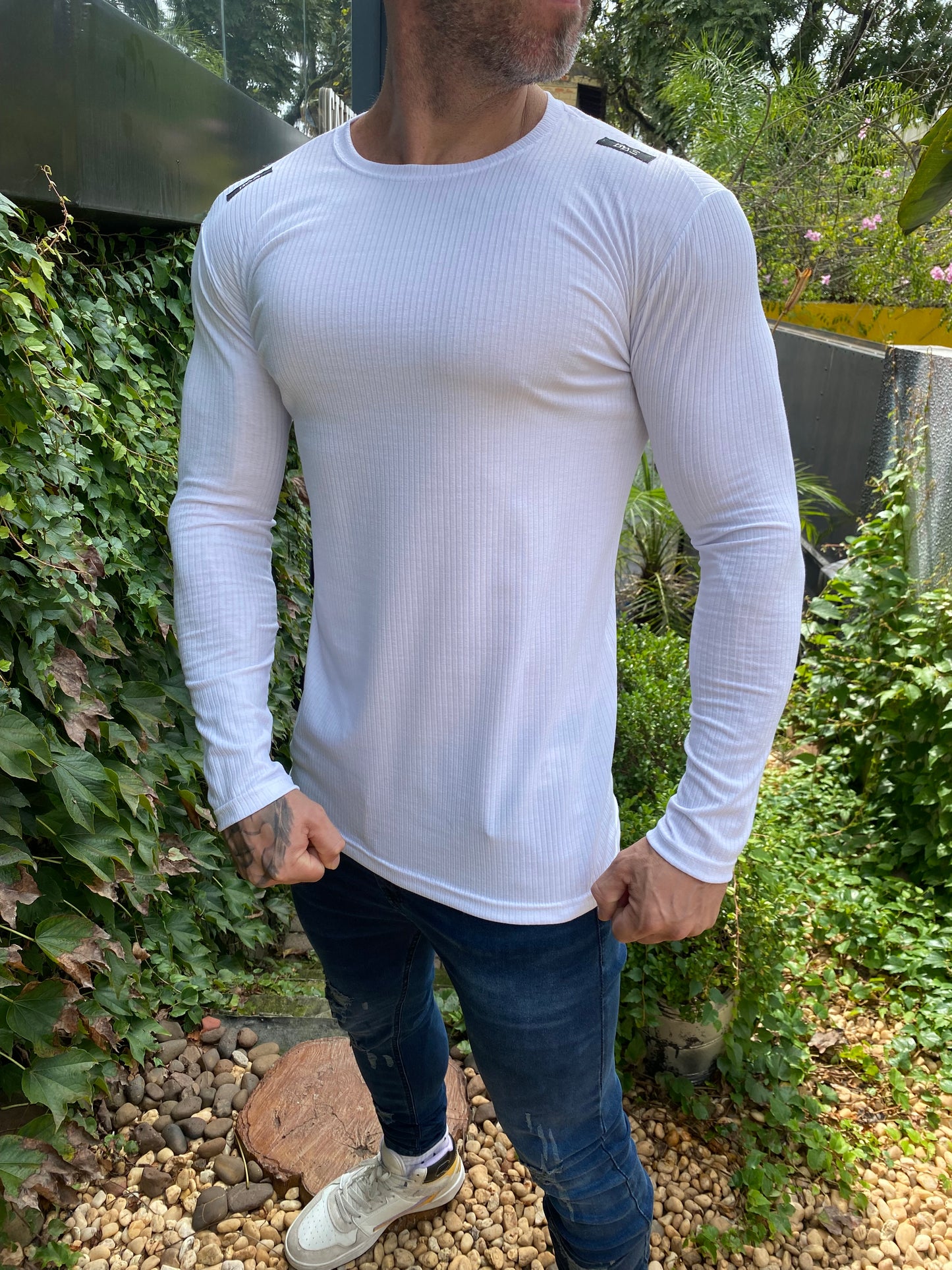 Camiseta Manga Longa Canelada White