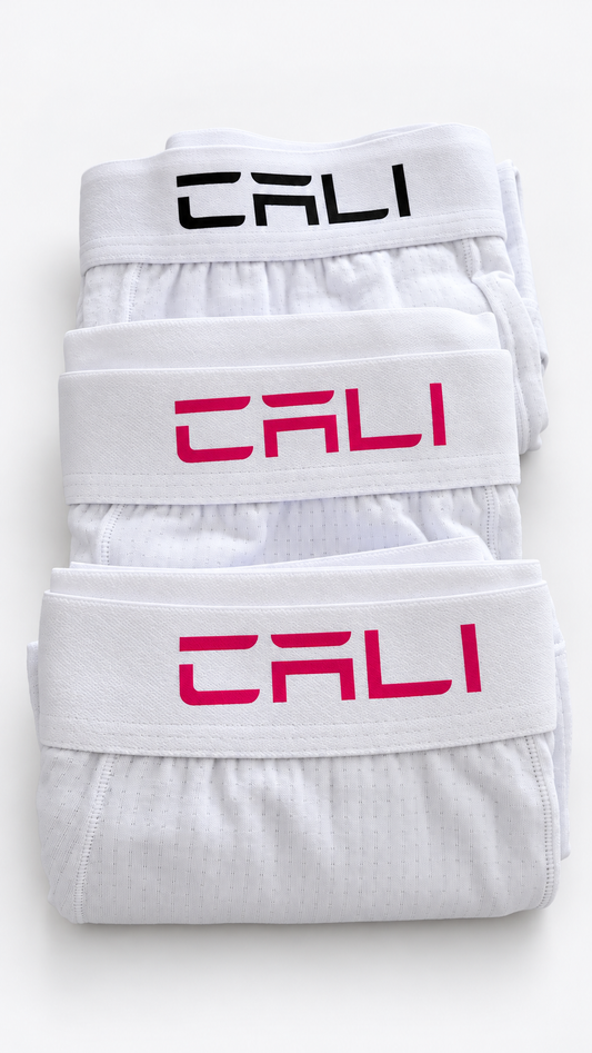 Kit com 3 Cuecas Cali Branco Rosa/Branco Vermelho/Branco Preto