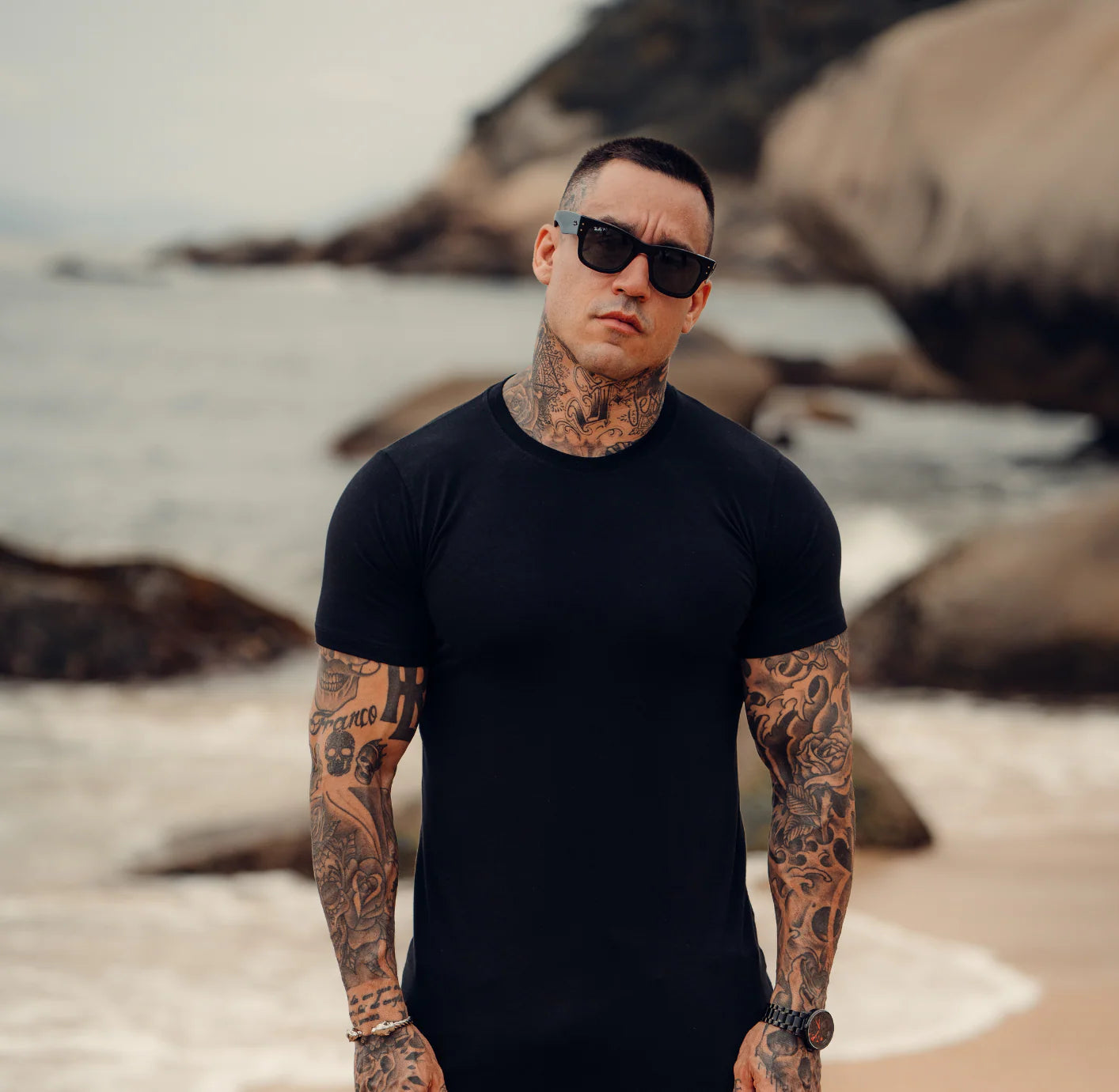 Camiseta Mahe Spray Black Slim