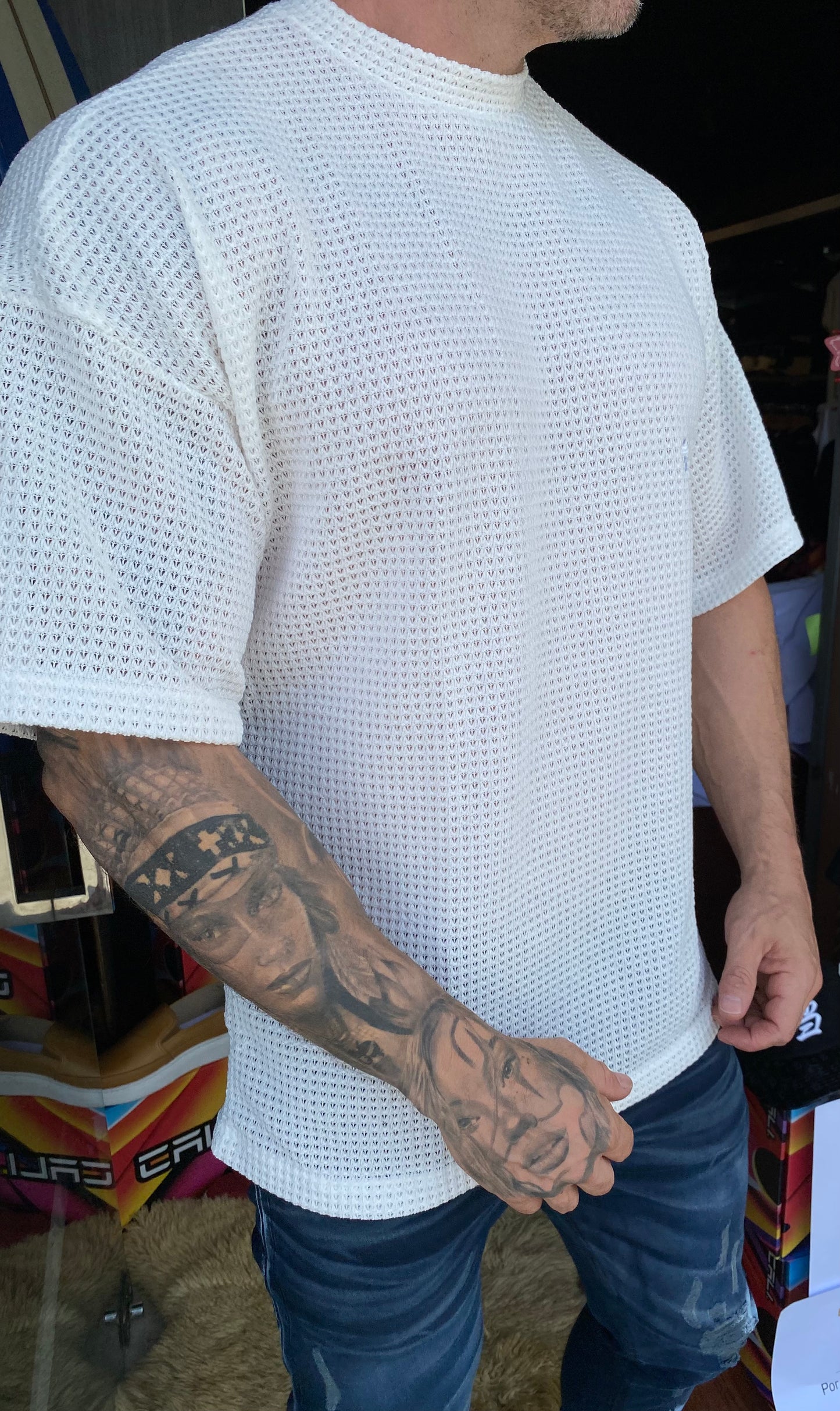 Camiseta Over Off White Tricot