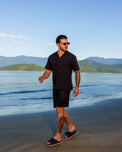 Camisa Leaf Jacquar Preta