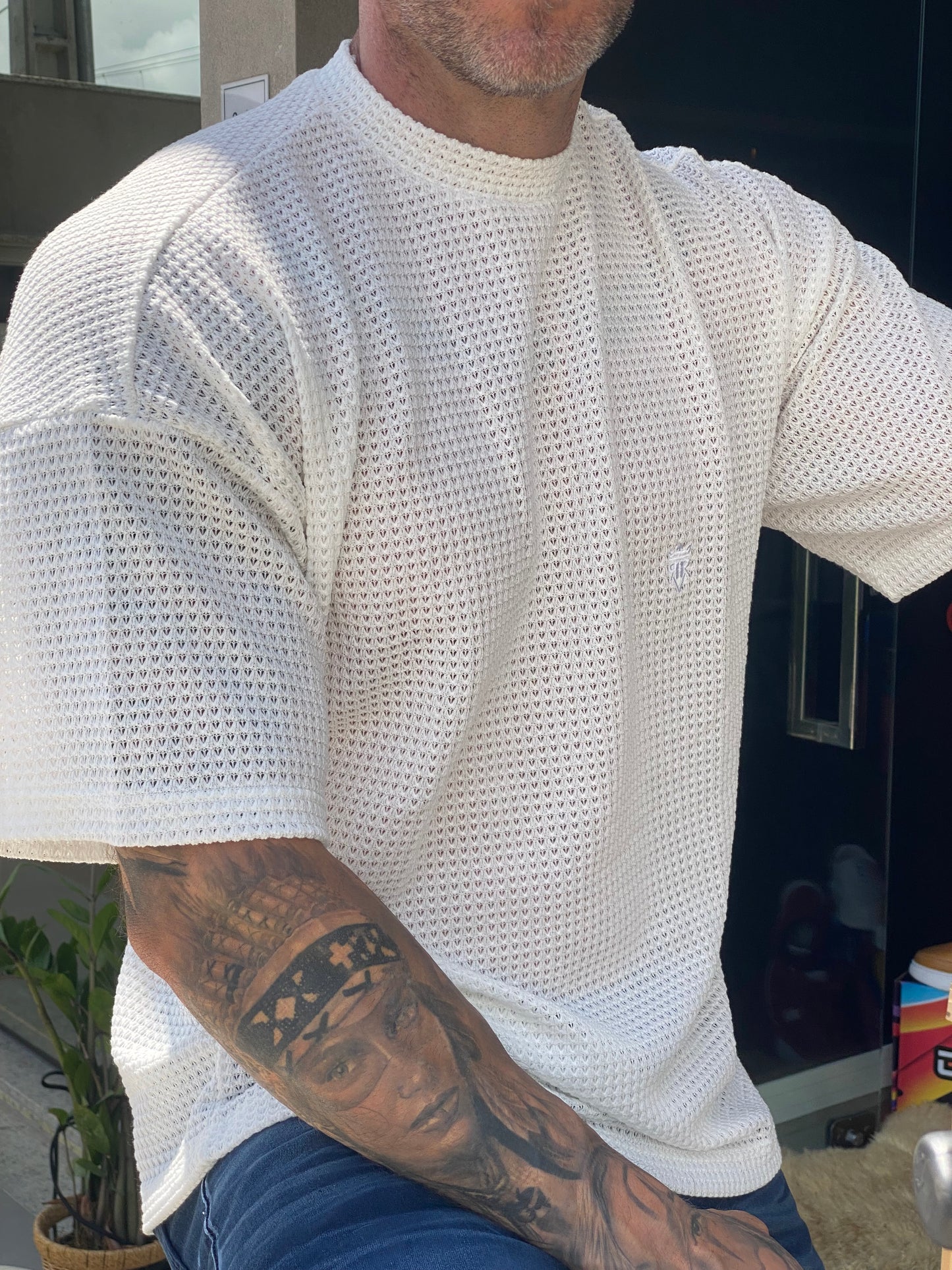 Camiseta Over Off White Tricot